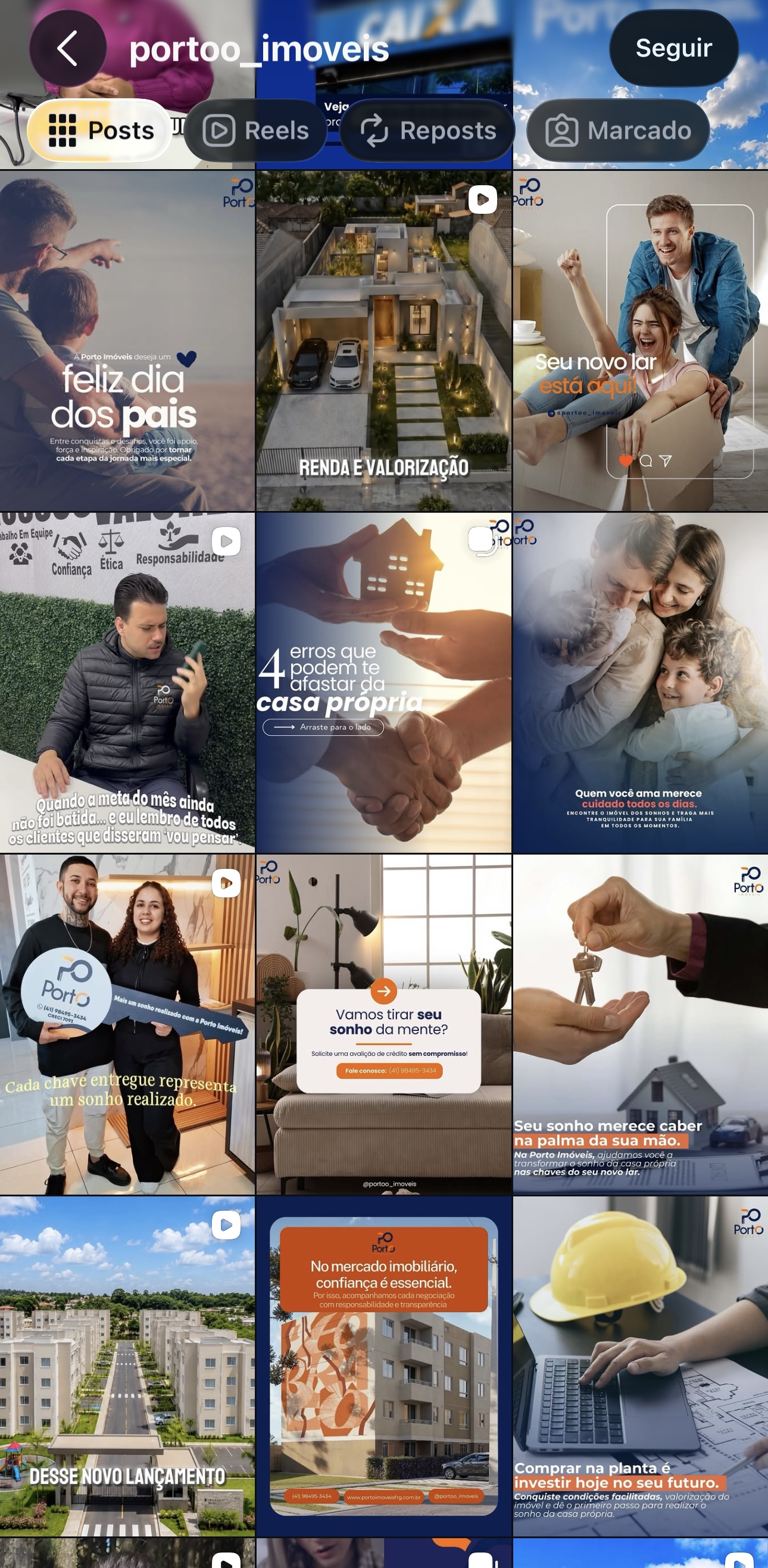 Perfil @portoo_imoveis com conteúdos produzidos pela Dary Estrutura Digital